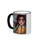 Coffee Cup Sing A New Song Girl Bird mixed media a Coffee Mugs