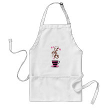 Coffee Cup Steam Swirls Hearts Pink Black Brown Aprons