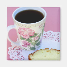 Coffee Cup with Roses Magnet