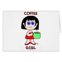 COFFEE GIRL - BLACK HAIR GREETING CARD