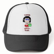 COFFEE GIRL - BLACK HAIR TRUCKER HAT