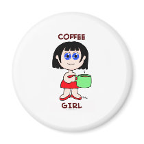 COFFEE GIRL - BLACK HAIR FRIDGE MAGNET