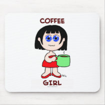 COFFEE GIRL - BLACK HAIR MOUSE PAD