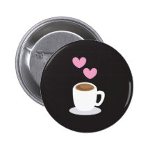 Coffee Hearts on black Button