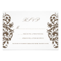 Coffee Liqueúr Damask Wedding RSVP Cards invitations