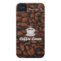 Coffee Lover, White Cup/Brown Beans iPhone 4 Case-Mate Cases