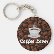 Coffee Lover, White Cup/Brown Beans Key Chains
