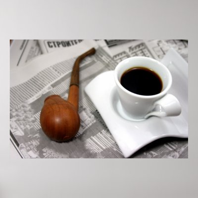 Coffee, newspaper, and a pipe posters by krddesigns