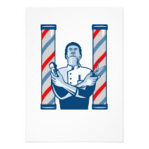 Coiffeur avec la tondeuse de Polonais et ciseaux r Carton D'invitation