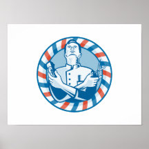 Coiffeur avec le coupeur et les ciseaux de cheveux poster