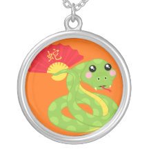 Coiled Snake Holding Fan Personalized Necklace