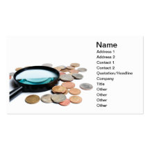Coins and magnifier business card