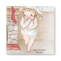 Cold Kid Waiting for Santa Claus Vintage Christmas Magnets