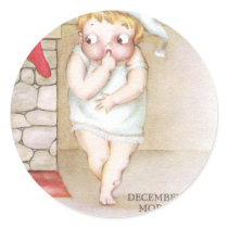 Cold Kid Waiting for Santa Claus Vintage Christmas Sticker