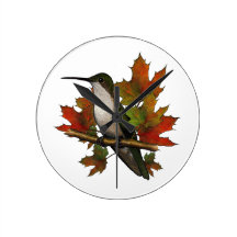 Colibri avec le feuille d'érable : Art original Horloge