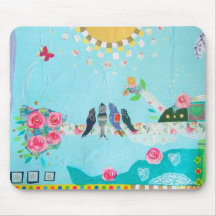 Collage d'art de famille d'oiseau tapis de souris