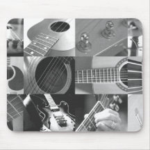 Collage de photographie de guitare - noir et blanc tapis de souris