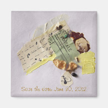 collage of paper and paint save the date magnet