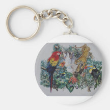 Collage tropical de faune de forêt tropicale porte-clé