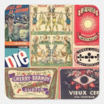 Collage vintage d'étiquette de Français Sticker Carré
