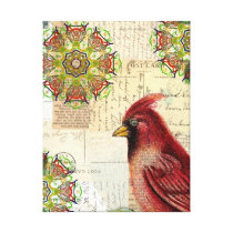Collaged Old Letters and Cardinal Canvas Prints