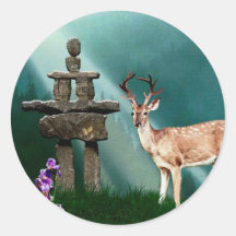 Collection de CERFS COMMUNS et d'INUKSHUK Adhésifs Ronds