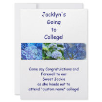 College Farewell Party Invitations Blue Hydrangeas