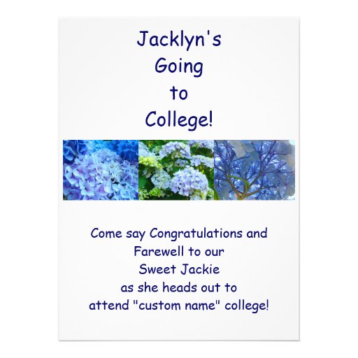 College Farewell Party Invitations Blue Hydrangeas