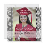 College Graduation Photo Monogram Damask Grey Custom Announcement