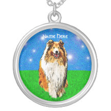 Collie Dog: Silver Pendant Necklace