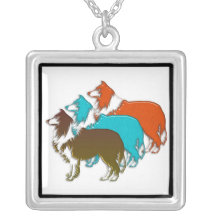 Collie Dogs: Silver Pendant Necklace