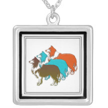 Collie Dogs: Silver Pendant Necklace