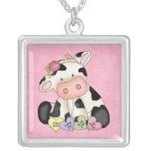 Collier d'argent sterling de vache à Saint-Valenti