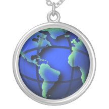 Collier rond de globe bleu du monde
