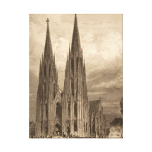 Cologne Cathedral Spire Engraving Historic Ancient Canvas Print