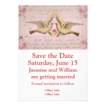 Colombes romantiques en collage de cru d'amour invitations