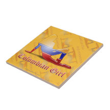 Colombian Girl Silhouette Flag Ceramic Tiles