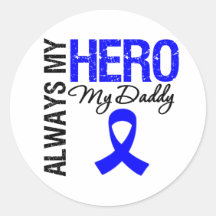 Colon Cancer Always My Hero My Daddy Round Stickers