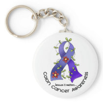 Colon Cancer Awareness FLOWER RIBBON 1 Keychain