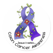 Colon Cancer Awareness FLOWER RIBBON 1 Round Sticker