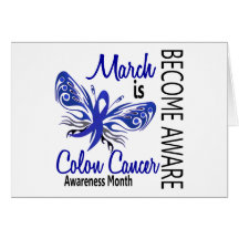 Colon Cancer Awareness Month Butterfly 3.1 Greeting Cards