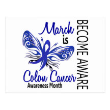 Colon Cancer Awareness Month Butterfly 3.1 Postcards