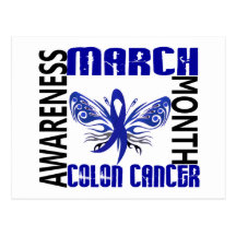 Colon Cancer Awareness Month Butterfly 3.4 Post Cards