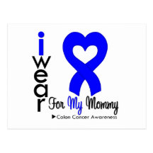 Colon Cancer Blue Heart Ribbon For My Mommy Post Cards
