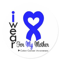 Colon Cancer Blue Heart Ribbon For My Mother Round Sticker