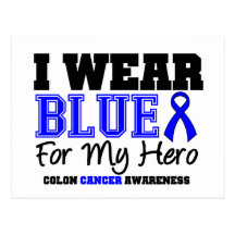 Colon Cancer Blue Ribbon For My Hero (Sporty) Post Card