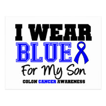 Colon Cancer Blue Ribbon For My Son (Sporty) Postcard