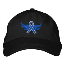 Colon Cancer Blue Ribbon Wings Embroidered Baseball Cap