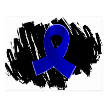 Colon Cancer Blue Ribbon With Scribble Postcards