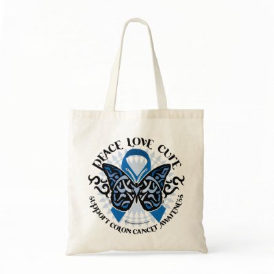 Colon Cancer Butterfly Tribal 2 Canvas Bags by fightcancertees